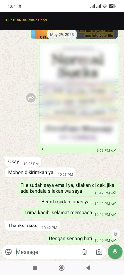 Cuplikan konfirmasi ebook diterima pada Mei 2023